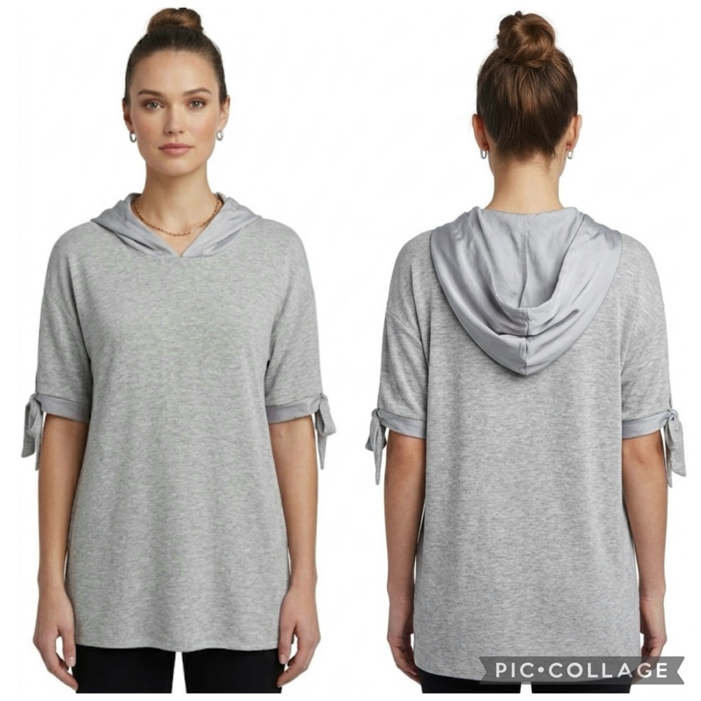Soul Cake Top Hoodie Tie Sleeve Knit Grey Lightweight Casual Athleisure S NWT